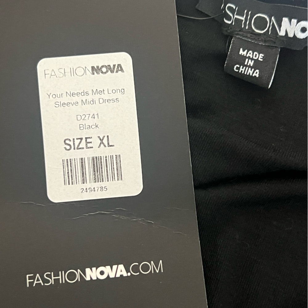 Fashion Nova Your Needs Met Long Sleeve Stretch Midi Dress - Black Size XL NWT - Picture 7 of 8